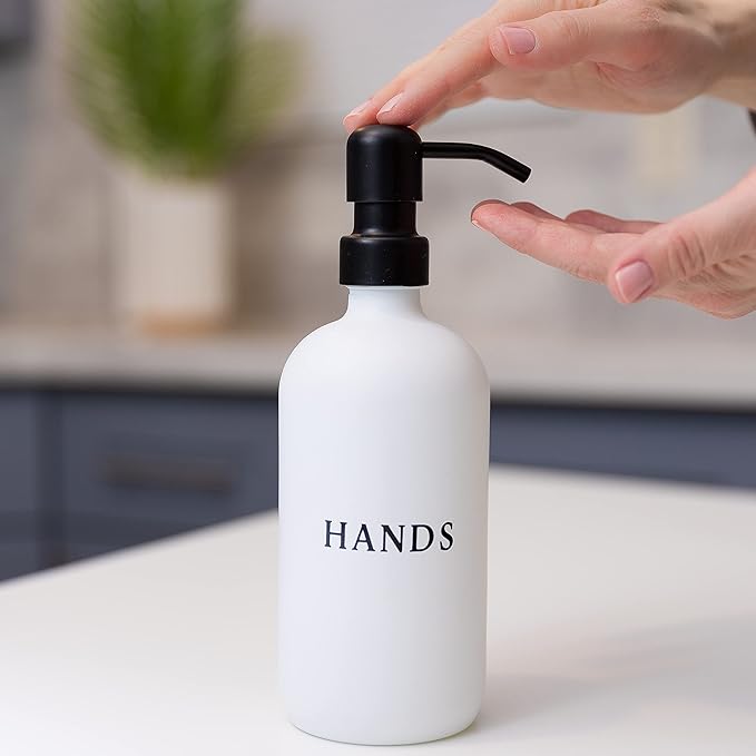 Glass Hand and Dish Soap Dispenser Set with Bamboo Tray – 16 oz Kitchen Soap Dispenser Set, Black Pumps, Silicone Funnel – Modern Farmhouse Kitchen Sink Decor and Accessories