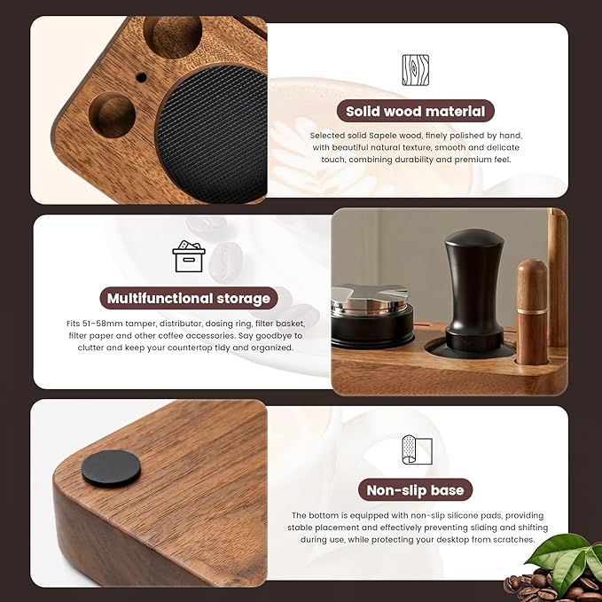 28-Piece 51mm Espresso Accessories Kit, Espresso Machine Tools with Wood Tamping Station, Tamper, Distributor, WDT Tool, Dosing Funnel, Milk Frothing Pitcher & Latte Art Set