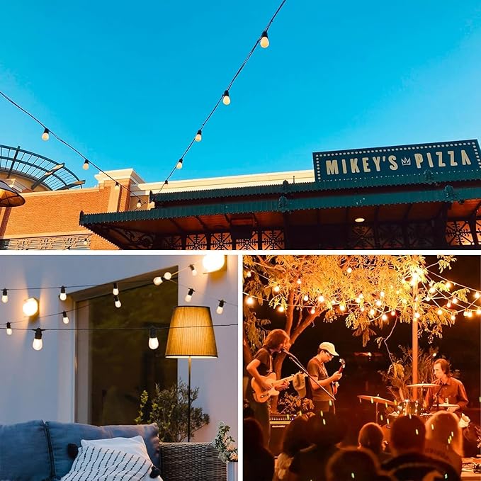 49FT LED Outdoor String Lights - Waterproof Patio & Backyard Cafe Lights with 15+2 Spare Bulbs