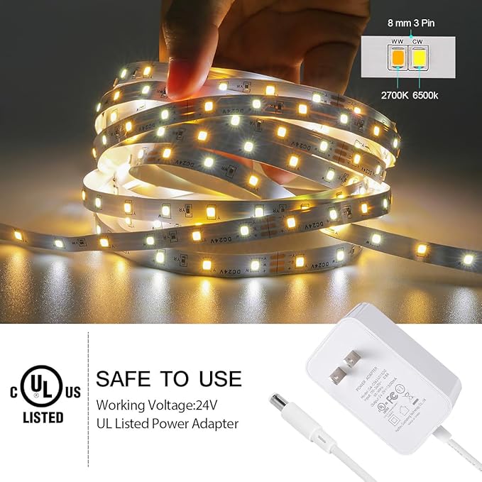White LED Strip Lights, 100ft Dimmable Bright 24V Led Tape Light with Remote and App Control, 2700K-6500K White 1800 LEDs Lights for Bedroom, Kitchen, Ceiling (2 Rolls of 50ft)