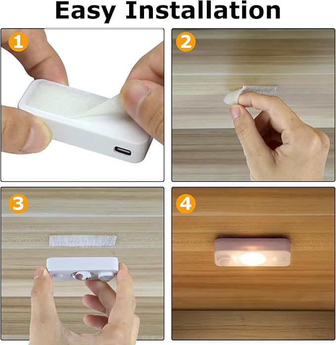 LED Motion Sensor Puck Lights, Rechargeable Cabinet Lights, Stick on Wireless LED Night Light for Closet, Drawer, Shelf, Under Cabinet, Warm White 6Pack, USB Charging Cord Included