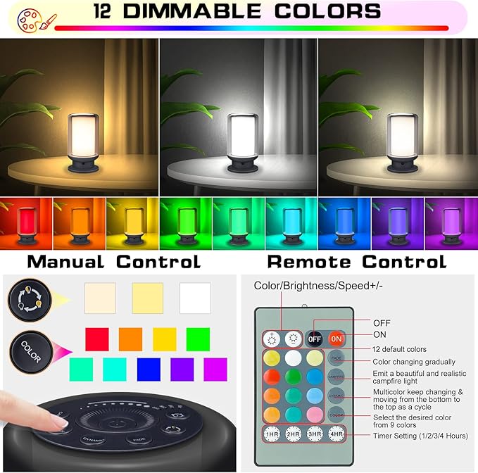 LED Color Changing Table Lamps, Dimmable Bedside Lamp with Remote, Plug in Desk Light Bedroom Lamp for Living Room-Black