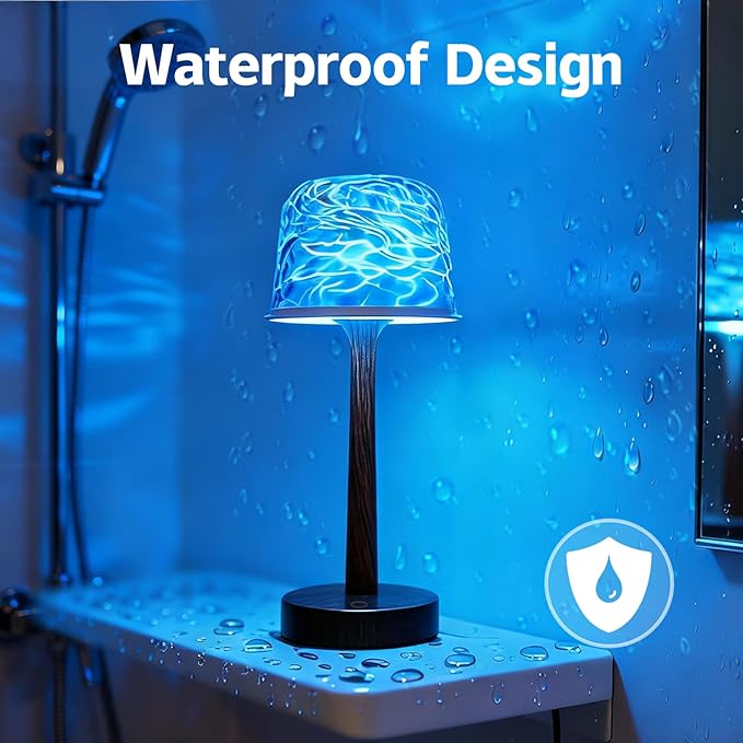 Shower Light, Spa-Like Waterproof Bathroom Shower Lamp with 16 Color Ocean Wave Projector, Rechargeable Cordless Light with Touch & Remote Control, Bathroom Lamp for Inside Shower & Bathtub