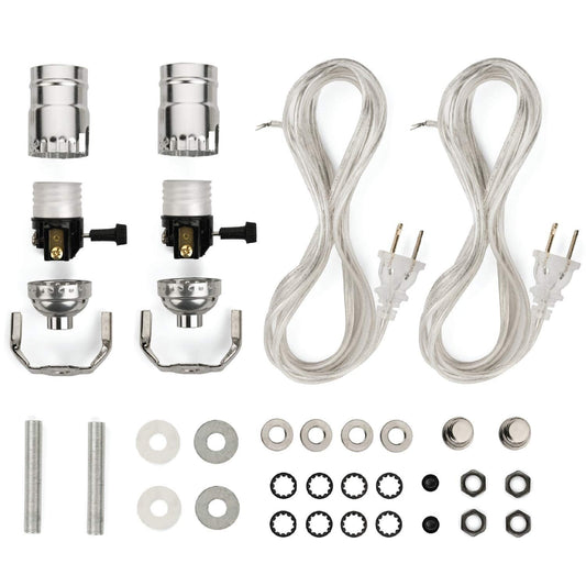 I Like That Lamp DIY Lamp Wiring Kit, Silver Socket & 8FT Silver Cord (2 Pack), for Making & Fixing Table or Floor Lamps, Repair & Rewire Antique or Vintage Lighting Fixtures, Complete Hardware Set