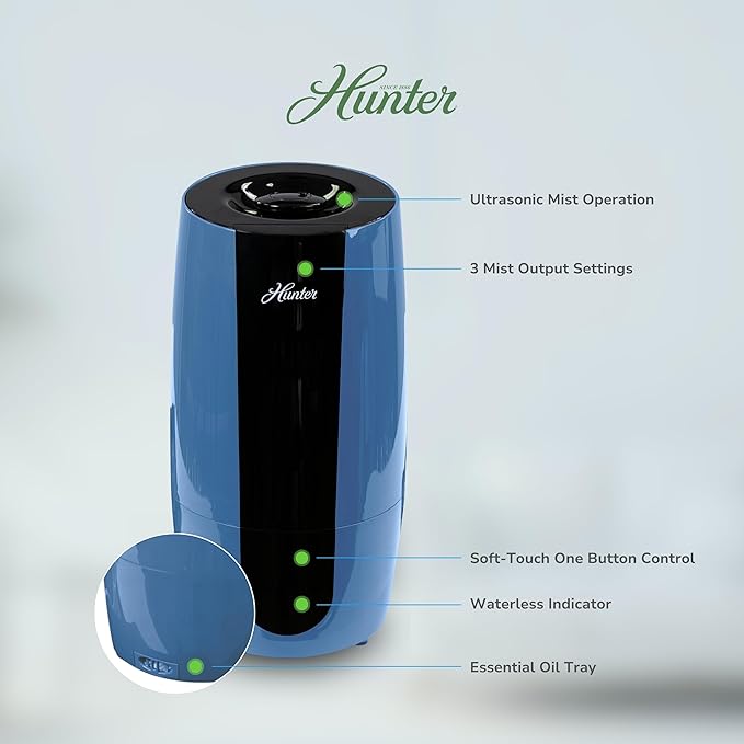 Hunter Fan Company Aspire Cool Mist 0.7 Gal Ultrasonic Humidifier-Denim