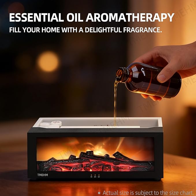 Fireplace Flame Air Diffuser Humidifier,7 Colors Aromatherapy Essential Oil Diffuser,Ultrasonic Aroma Humidifier with Timer for Home,Bedroom,Office,Yoga (Black, L)