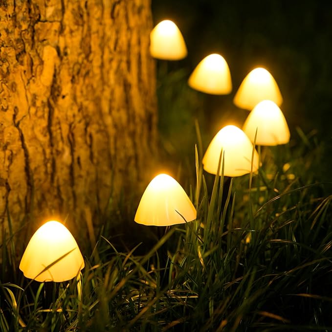 JMEXSUSS Solar Mushroom Lights for Outside, 20 LED 36FT Solar String Lights Outdoor Waterproof, 8 Modes Solar Pathway Lights for Garden Patio Yard Decorations, Mushroom