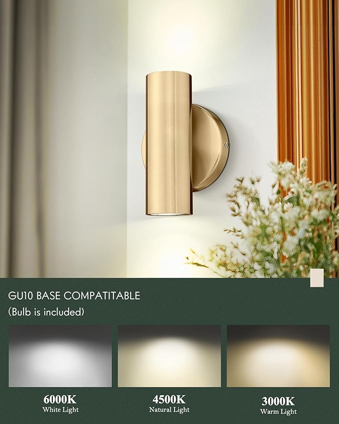 2-Light Wall Light, Brass Gold Wall Sconce, Indoor Up and Down Wall Lamp for Bedroom Bathroom Stair Entryway (2 Pack), WL4830-2W-BB-2PK
