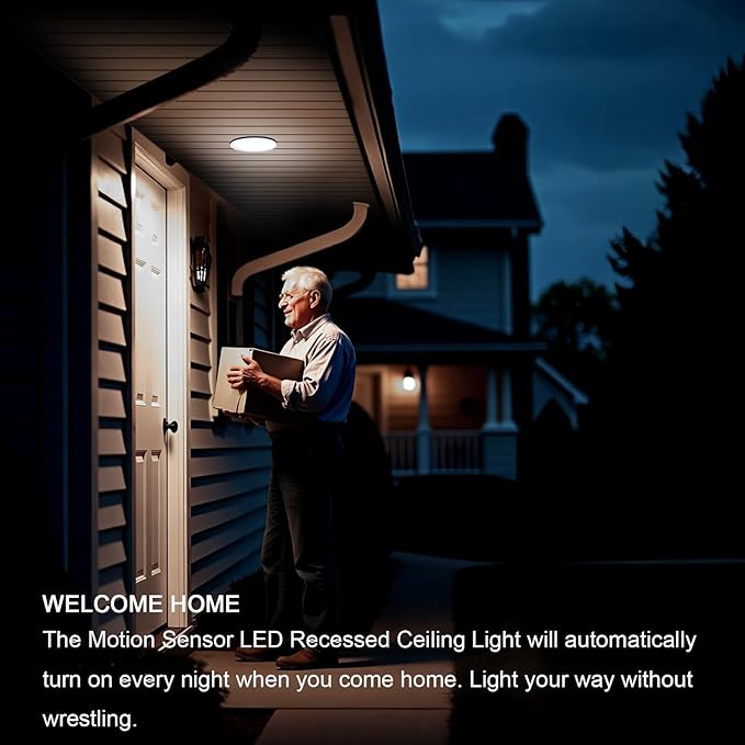 Motion Sensor Light Bulbs, 6 in 5500K Daylight LED Recessed Ceiling Light, Motion Activated Dusk to Dawn Security Light, 16W(100W Equivalent) Indoor Ceiling Downlight Fixture, 3 Pack (HW6C001)