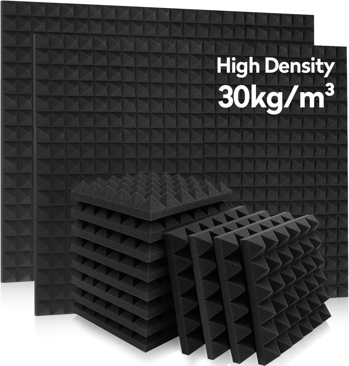 36 Pack AUSLET Acoustic Panels 12 x 12 x 2 Inches, Pyramid Sound Proof Foam Panels for Wall, High Density Black Acoustic Foam Panels,Soundproof Wall Panels
