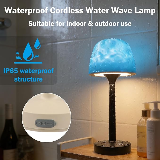 Waterproof Shower Lamp Cordless, Rechargeable Shower Light with 16 Color Ocean Wave Lights Projector, Rechargeable Bathroom Lamp with Touch & Remote Control,Spa-Like Mood Light for Bathtub/Shower