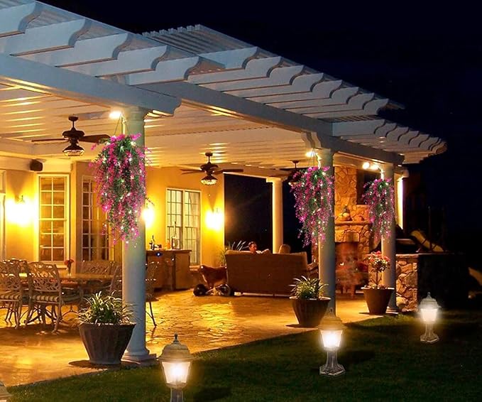 Fake Hanging Planta Faux Hanging Plants Indoor Artificial Decor outdoor Faux Plants UV Resistant Fake Hanging Plants for Wall House Room Patio Indoor Outdoor Home Shelf Office Wall Decor(Fuchsia)