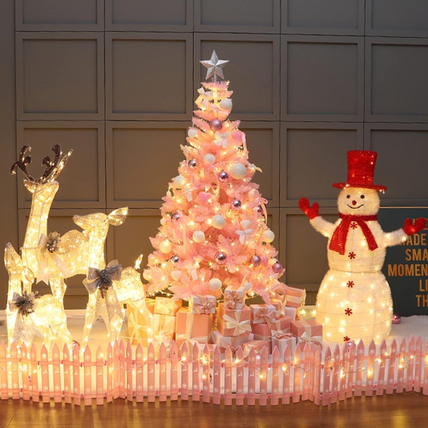 4FT Artificial Christmas Tree, Xmas Pine Tree with Metal Xmas Tree Stand,Pink Christmas Tree for Holiday, Home, Office, Party Decoration