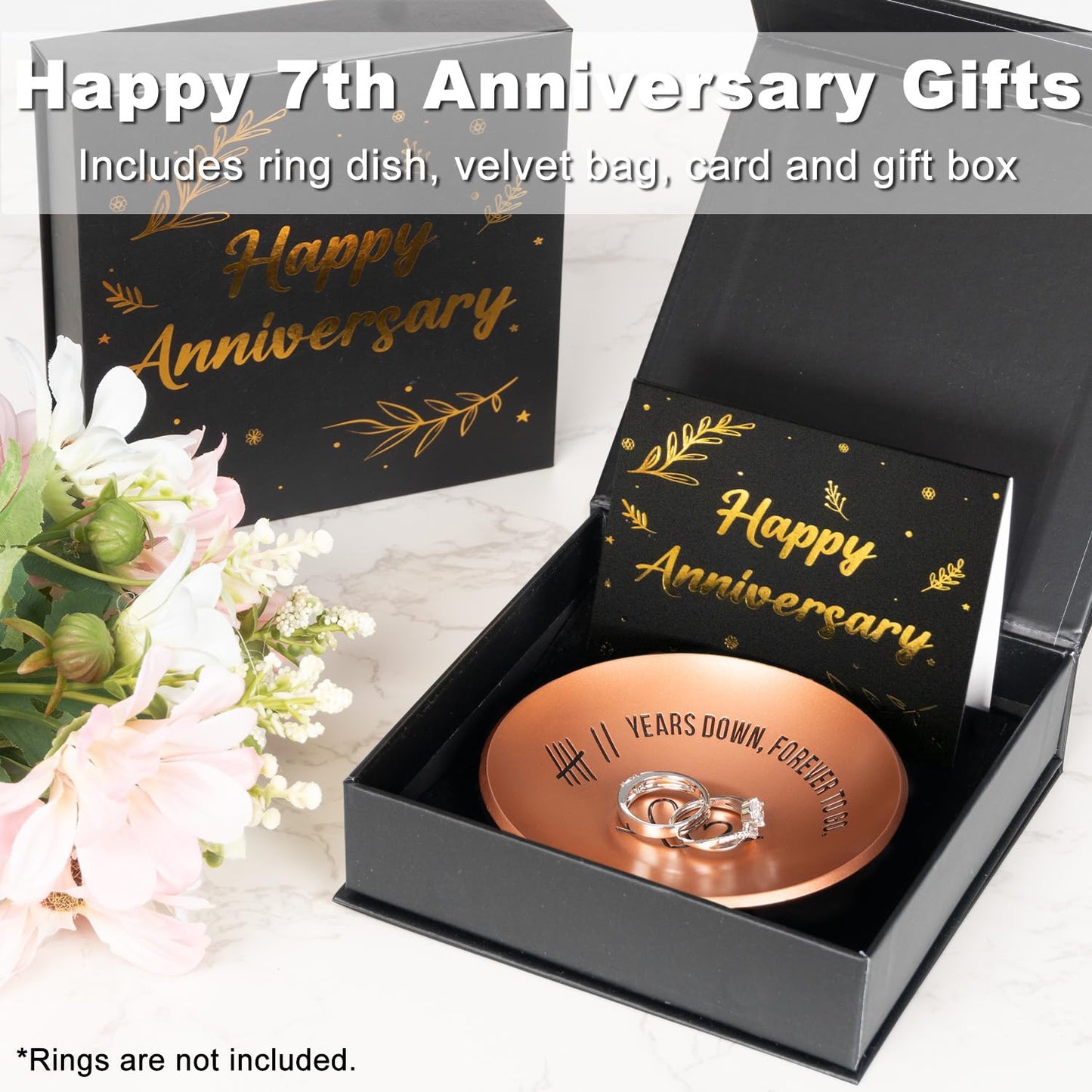 PuGez 7 Year Anniversary Copper Gifts for Her/Him, 7th Wedding Anniversary for Wife Husband, 4" Ring Holder Dish Jewelry Tray - Unique Decoration Ideas Copper Gift for Men Women Couple