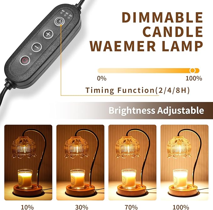 Dimmable Flower Candle Warmer Lamp, Blue Candle Warmer with Timer & 4Bulbs, Womens Gifts for Christmas Birthday, Unique Home Decor for Bedroom Living Room Decor Aesthetic