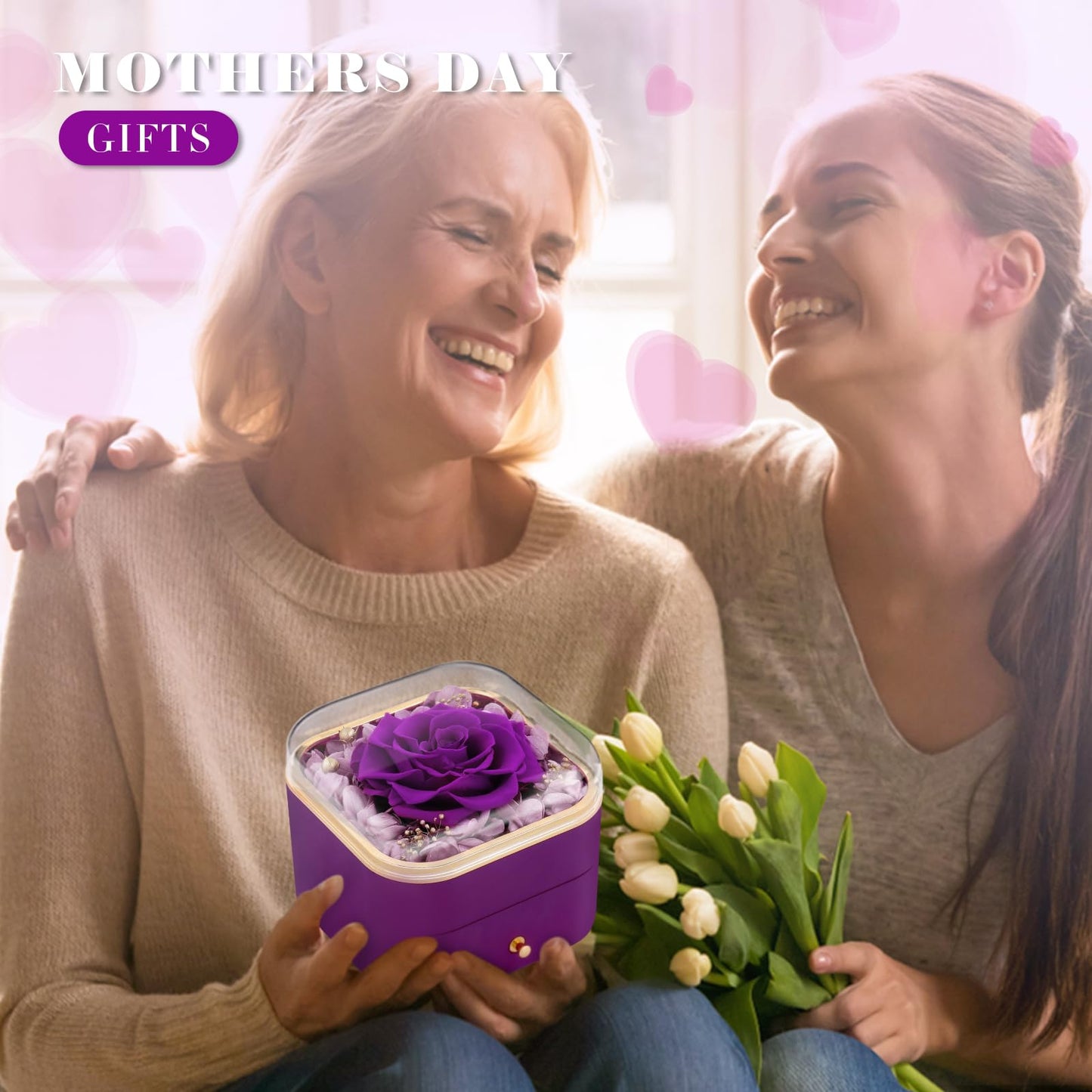Beferr Gifts for Women Mom Preserved Rose Forever Flower with Necklace Fresh Flowers for Delivery Prime Birthday Gifts for Wife Sister Grandma Christmas Anniversary Eternal Purple Roses