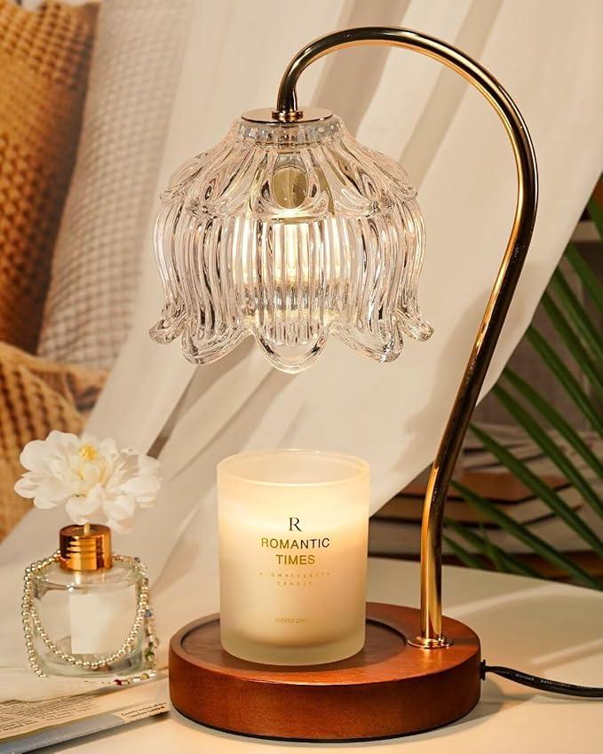 White Clear Candle Warmer Lamp with Timer Dimmer, Flower Candle lamp Warmer, 2 Bulbs, Wax Melter Warmer for Jar Scented Candles, Christmas Birthday Gifts Ideas for Women Mom
