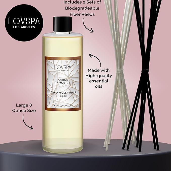 LOVSPA Amber Romance Diffuser Oil - Essential Oils for Diffuser Refill & Air Freshener Room Spray - Long-Lasting & Natural Home Fragrance, Scented Oil for Diffusers, USA Made, 8 oz