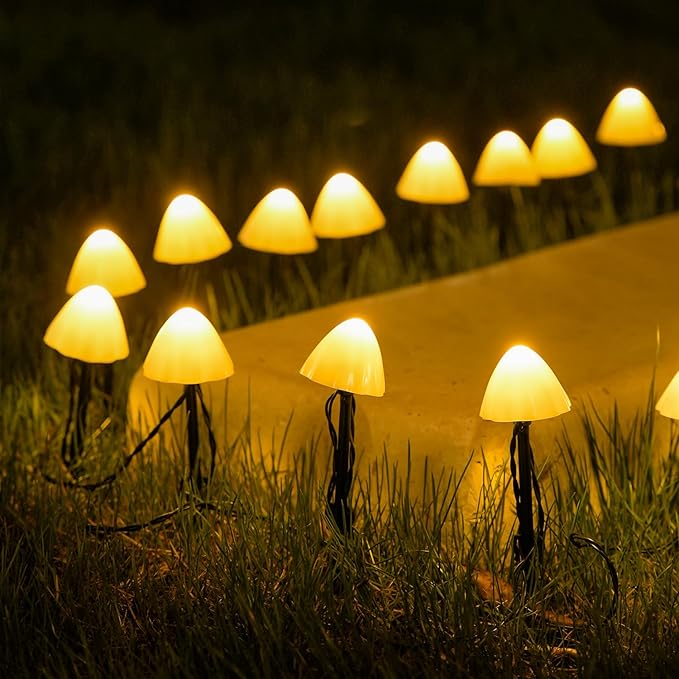 JMEXSUSS Solar Mushroom Lights for Outside, 20 LED 36FT Solar String Lights Outdoor Waterproof, 8 Modes Solar Pathway Lights for Garden Patio Yard Decorations, Mushroom