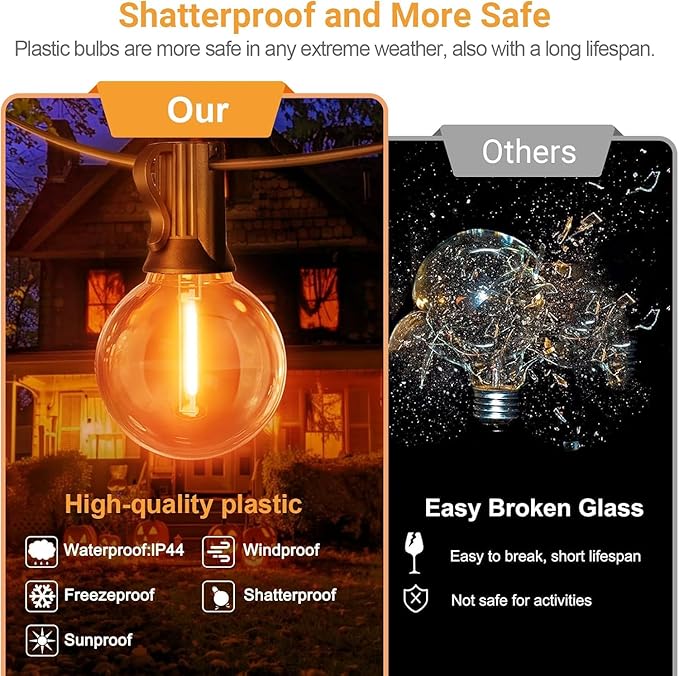 LAMPHOME 2-Pack Globe Outdoor Halloween String Lights, 26FT Patio Lights with 12+1 Edison Shatterproof Bulbs(1 Spare), Connectable Dimmable Orange Lights for Backyard Porch Halloween Decor