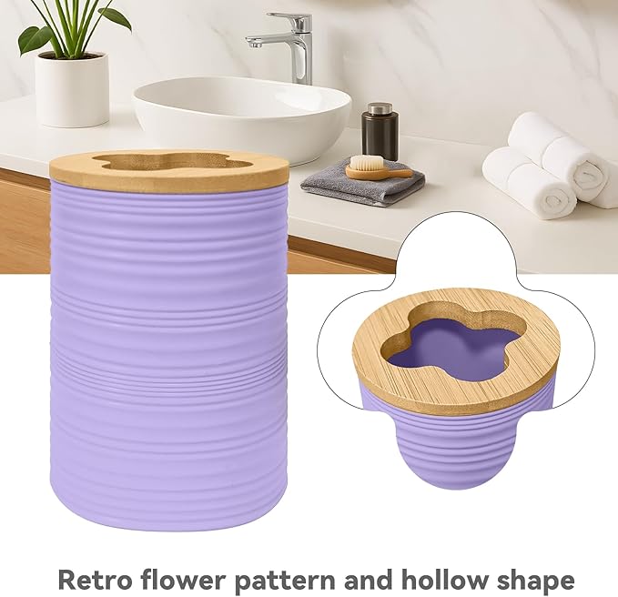 Bathroom Accessories Set 4 PCS, Bathroom Sets Accessories, Bamboo Bathroom Accessory Set Includes Soap Dish, Soap Dispenser, Toothbrush Holder, Toothbrush Cup, Boho Bath Decor(Light Purple)
