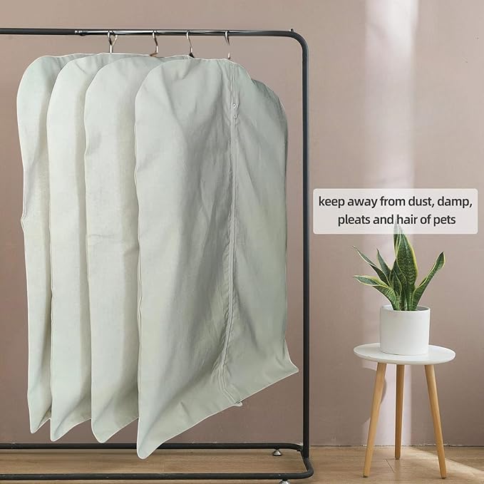 Garment Bag for Hanging Clothes – Organic Cotton Suit & Coat Cover with Zipper | Breathable Closet Organizer for Travel & Storage (X-Large (24"x60"), Off-White)