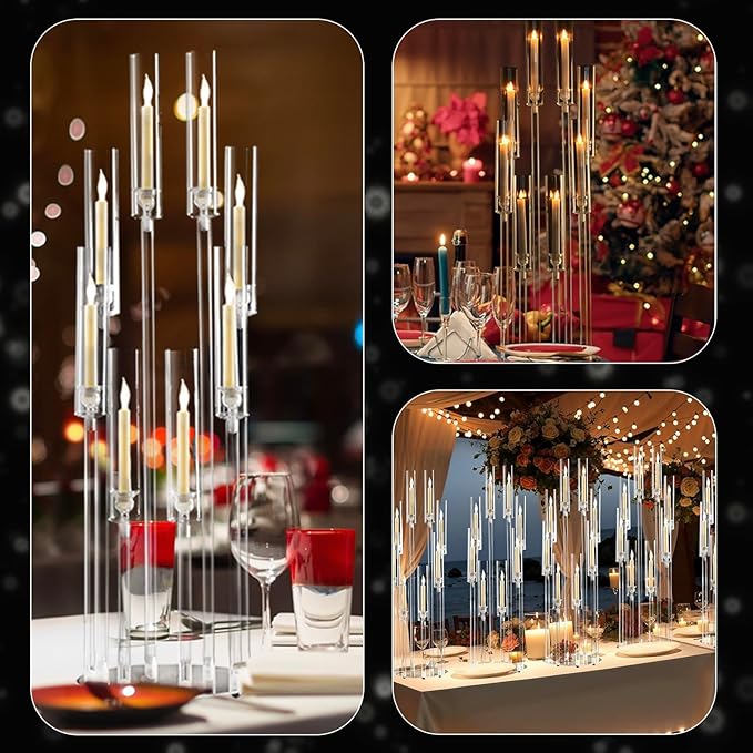 20PCS Acrylic Candelabras Centerpieces for Wedding,Clear 8 Arm Candlesticks Holder with Shade for Tall Valentines Day Party Christmas Halloween Centerpiece Event Candles,Fit 0.8" LED Candles