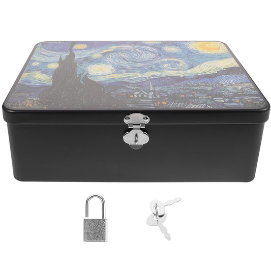 MAGICLULU Decorative Tinplate Storage Box with Lock Vintage Metal Container for Jewelry Snacks Desktop Organizer 9.64X7.08X3.34In