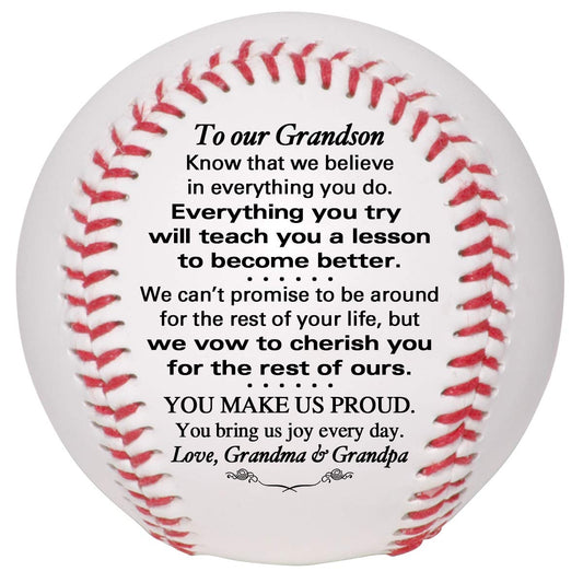 Grandson Baseball - to Our Grandson from Grandma & Grandpa - Grandson Baseball from Grandparents - Graduation Birthday Wedding Anniversary Keepsake, White