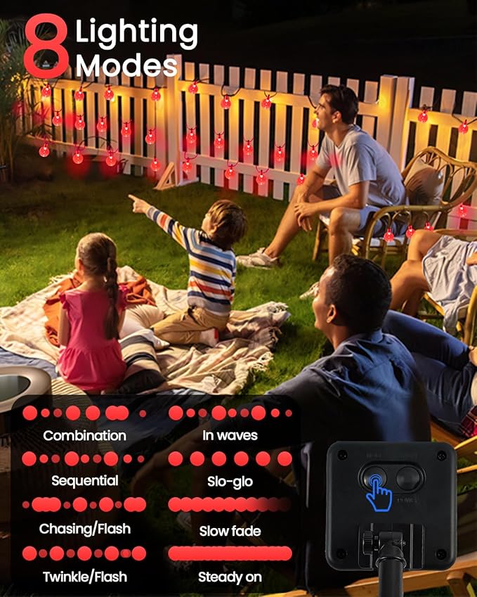 2-Pack 100 LED Red Solar String Lights Outdoor - 64FT Crystal Globe Waterproof Solar Powered Lights for Outside with 8 Lighting Modes for Patio Decorations, Garden, Party, Porch, Wedding, Yard