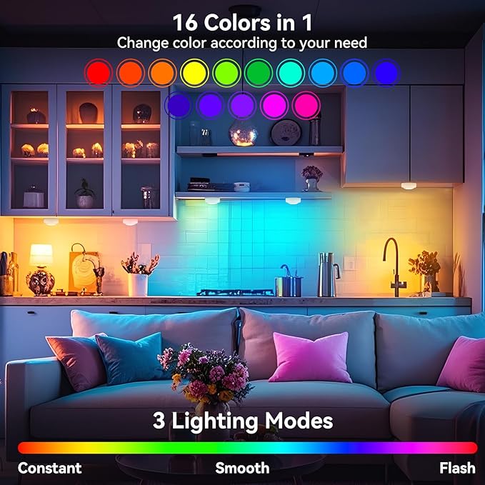 Puck Lights with Remote Control, 16 Color Changeable Wireless LED Light,Under Cabinet Lights, Battery Operated Light with Dimmer & Timmer Great for Closet, Bedroom,Kitchen(12 Packs)