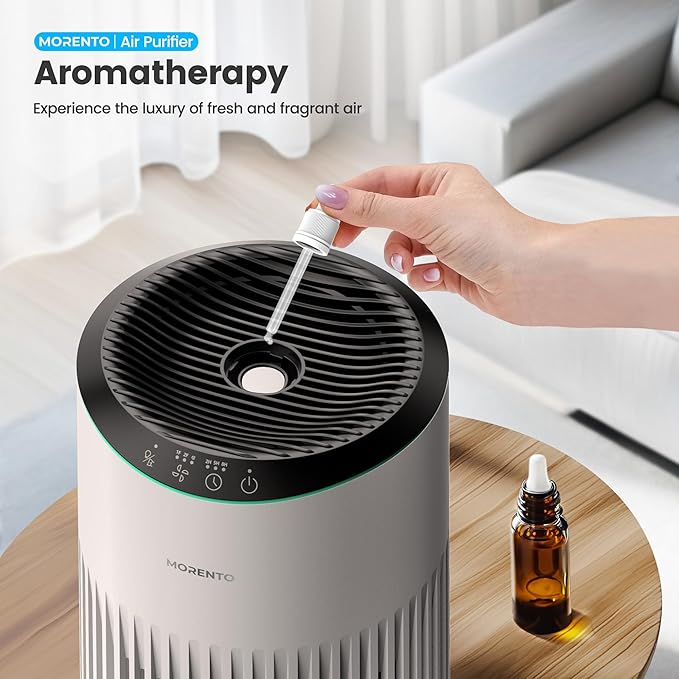 Air Purifiers for Bedroom Home for Smoke Pet Dander Odors, Air Purifier with Sleep Mode Small Air Purifier with Fragrance Sponge for Bedroom Office, Blue Ambient Light, 23dB Quiet, 2 Pack Ivory