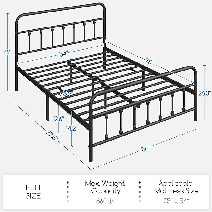 Yaheetech Classic Metal Platform Bed Frame Mattress Foundation with Victorian Style Iron-Art Headboard/Footboard/Under Bed Storage/No Box Spring Needed/Full Size Black
