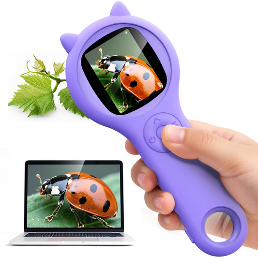 Microscope for Kids - Mini Pocket Handheld Microscope for Toddlers-STEM Educational Science Kit Toys for Christmas Birthday Gifts Toys for 5 6 7 8 9 10 11 12 Year Old Girls（Purple）