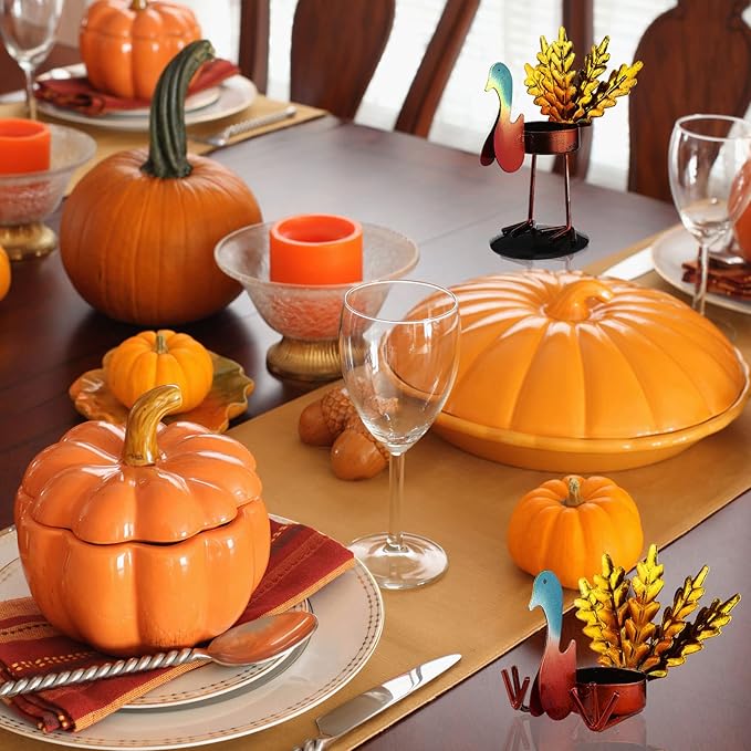 Sieral 12 Pieces Thanksgiving Candle Holder Metal Turkey Tea Light Candle Holders Thanksgiving Table Centerpieces Decoration Turkey Candlesticks for Fall Holiday Fireplace Home Centerpiece