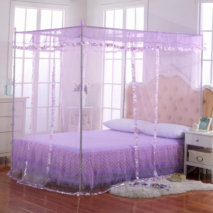 Canopy Bed Curtains Queen - 4 Corner Canopy for Beds, Bed Canopy for Girls Adults, Bedroom Decor (Full Size, Purple)