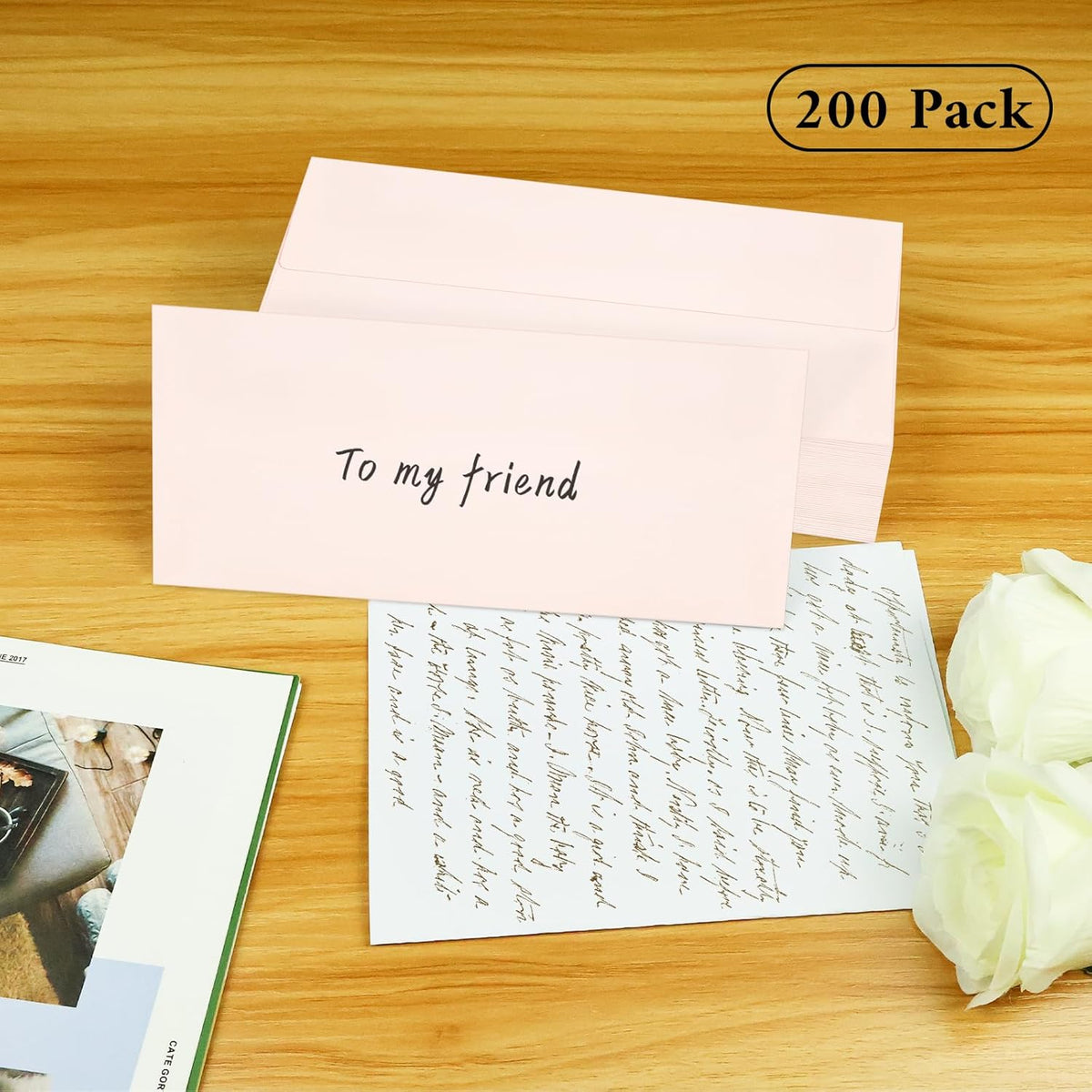 200 Pack #10 Blush Pink Business Envelopes with Metallic Rose Gold Foil Lining, Standard Letter Size Mailing Envelopes Self Seal for Checks Invoices Party Birthday Wedding, 4 1/8 x 9 1/2 Inch