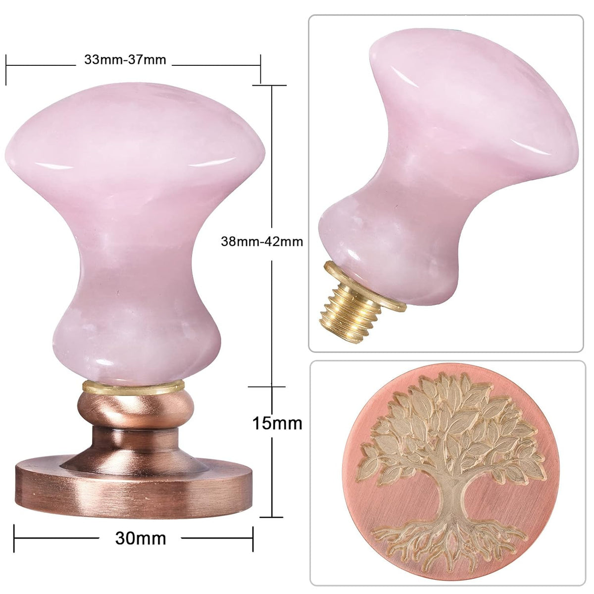 rockcloud Wax Seal Stamp Set, 4 Pieces Sealing Wax Stamps Copper Seals with 1 Rose Quartz Seal Handle for Cards Envelopes Invitation Decoration, Tree of Life