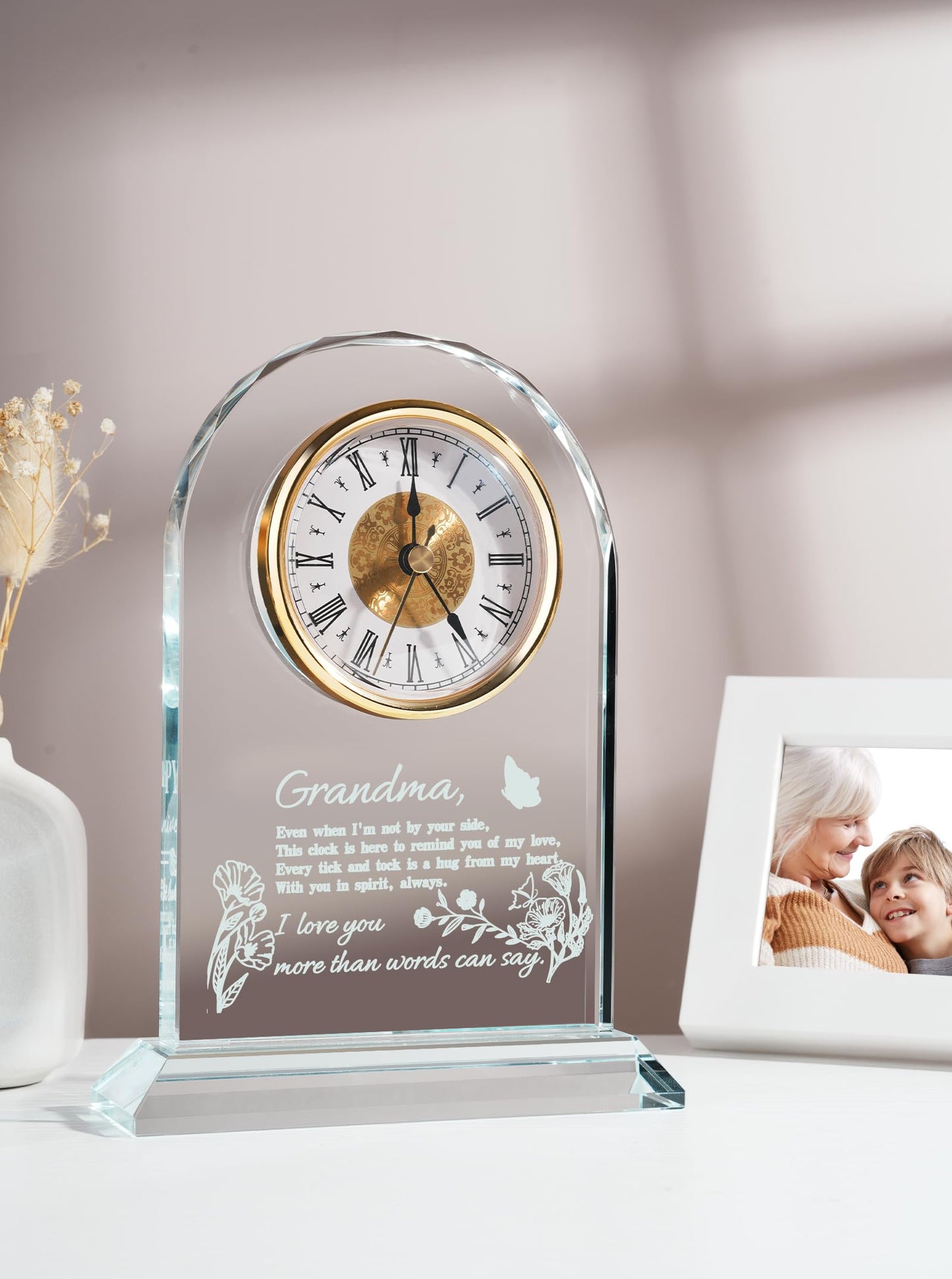WinTaim Grandma Glass Clock Gift from Granddaughter or Grandson - Unique Grandmother Gift Ideas for Great Grandma Birthday, Christmas, Thanksgiving