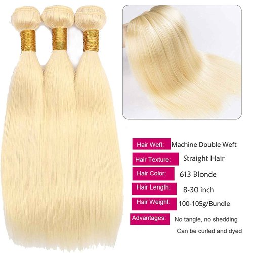 Fabimiya 20 22 24 Inch Bundles Human Hair Blonde 613# Straight Wave Human Hair Bundles Unprocessed Soft Sewn In Hair with Double Weft for Black Women