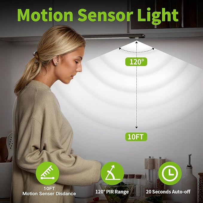 Motion Sensor Under Cabinet Lighting-Magnetic Rechargeable Closet Lights for Kitchen,Stairs,Wardrobe | 3-Color Dimmable LED Under Counter Lighting | Cord-Free Light Bars (9.5inch-4Pack)