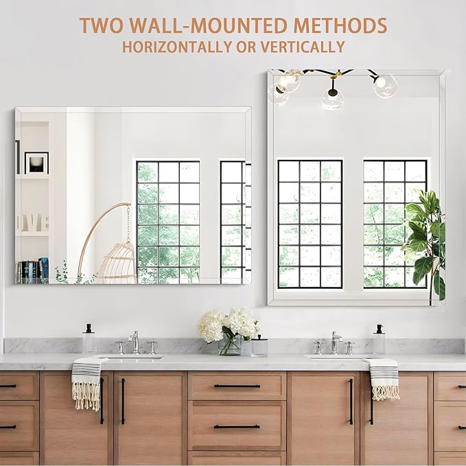 Frameless Mirror for Bathroom Vanity,30x32in Wall Mounted Mirrors for Over Sink Decorative Rectangular Frameless Mirror,With Polished Edge,Hangs Horizontally Or Vertically,Entryways,Room,Shatterproof