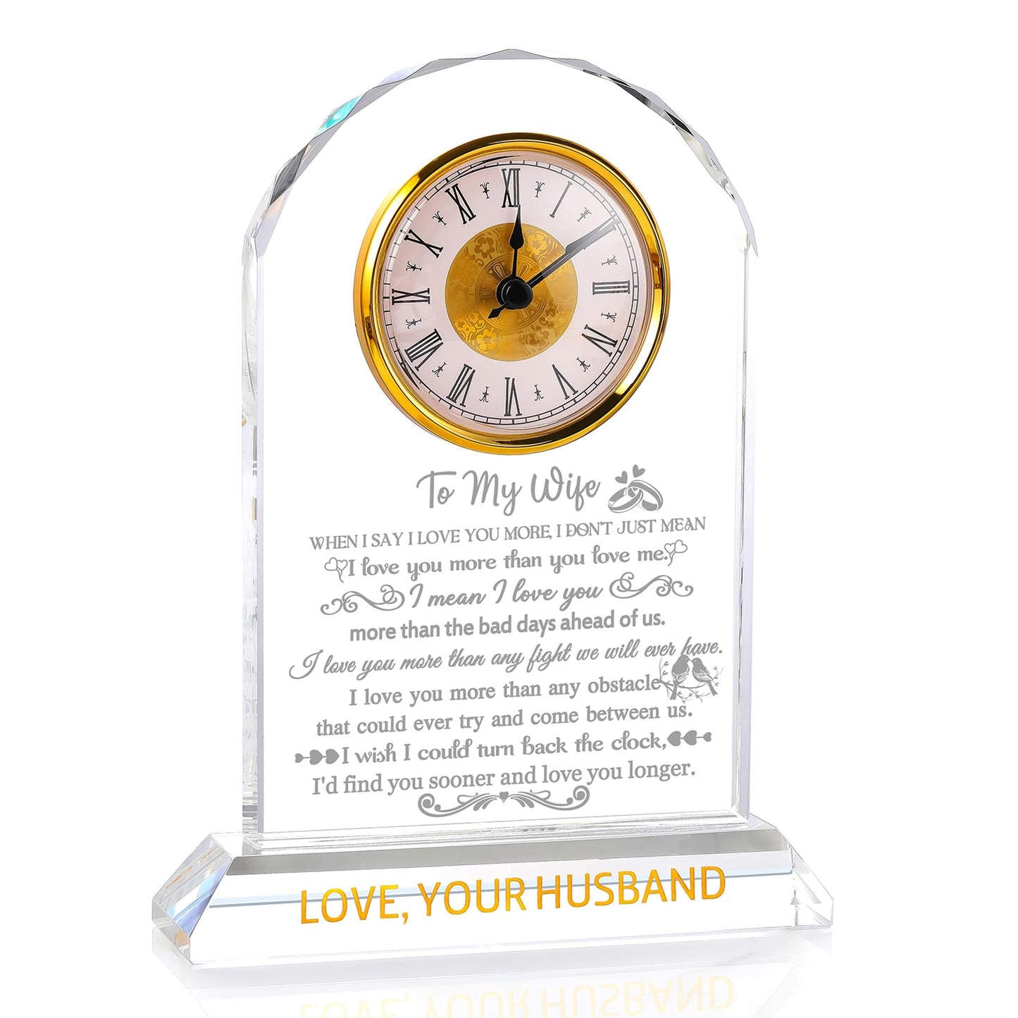 Ornalrist Gifts for Wife from Husband - Crystal Clock, Birthday, Wedding Anniversary Marriage Gifts Idea - to My Wife Clock Presents for Valentines Mother's Day (8.8'' Gift Boxed)