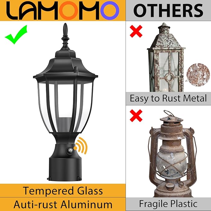 Lamomo Outdoor Post Lights, 2 Packs Dusk to Dawn Lamp Post Light Fixture, Waterproof Aluminum Lamp Posts Outdoor Lighting Pole Lantern for Yard Patio Pathway Garden