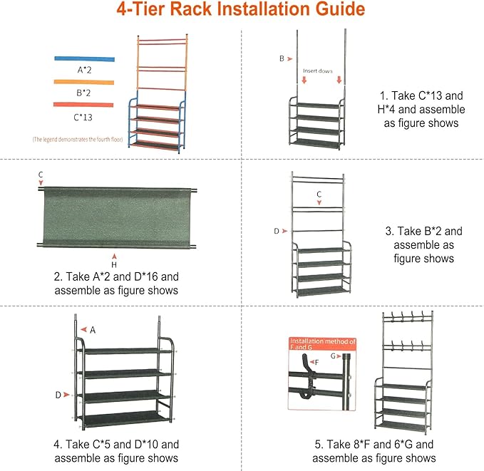iMounTEK Coat Hat Rack Shoe Storage Shelf 5 Tier Entryway Coat Hat Rack Shoe Rack Freestanding Hall Tree Garment Hanger Stand Clothes Shoe Organizer for Home,living room, office, bedroom