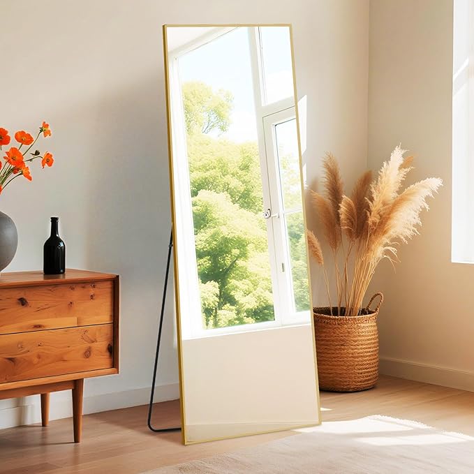 DUMOS Wall-Mounted Full Length Mirror 25"x 71" for Bedroom, Full Body Floor Mirror with Stand, Hanging or Leaning for Wall, Gold