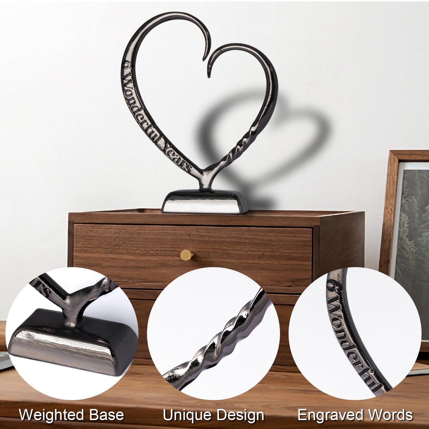 BESZONE 6 Year Anniversary Iron Gifts for Her, 6th Wedding Anniversary for Couples Gifts Steel for Him Wife Husband Men, Hand Forged Heart Iron Steel Art Keepsake Home Decor