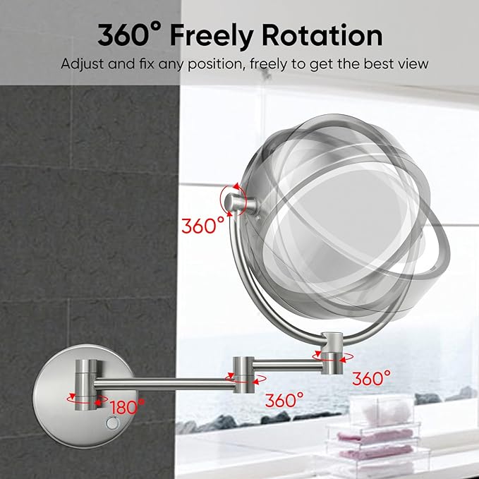 GURUN 8.5 Inch Magnifying Makeup Mirror with 3 Tones Dimmable LED Lights Double Sided Touch Control Vanity Mirror for Bathroom with 10X Magnification M1809DN (Brushed Nickel/10X)