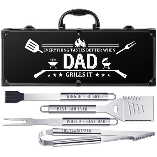 Dad Birthday Gifts, Grilling Accessories, Heavy Duty Stainless Steel Grill Set BBQ Grill Tools for Outdoor Grill with Aluminum Case, Dad Grill Utensils Ideal Christmas Grilling Gift for Men(Black)