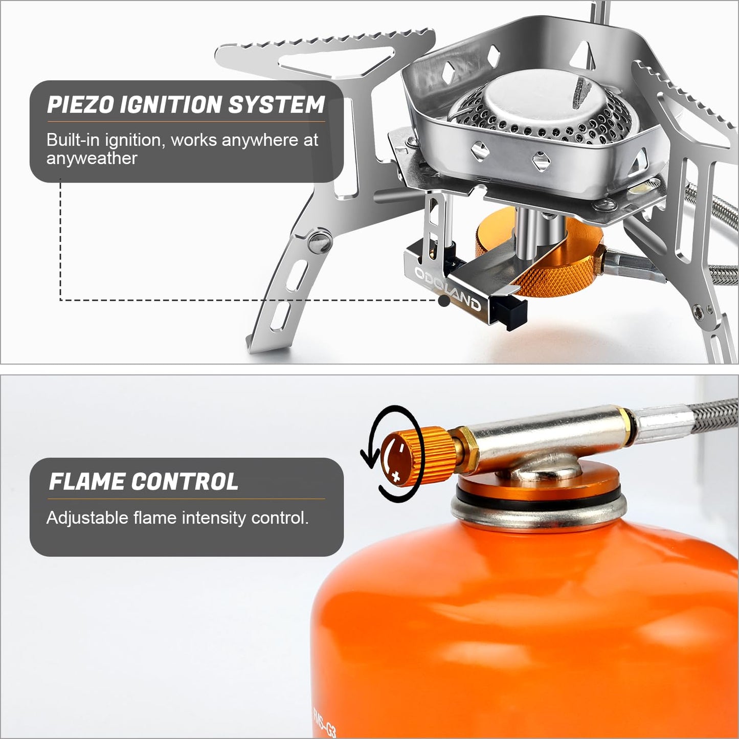 Odoland 3500W Windproof Camp Stove Camping Gas Stove with Fuel Canister Adapter, Piezo Ignition, Carry Case, Portable Collapsible Stove Burner for Outdoor Backpacking Hiking and Picnic